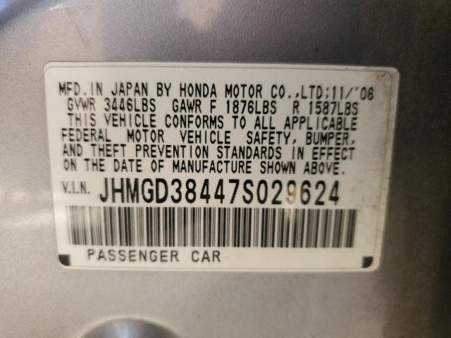 JHMGD38447S029624 - 2007 HONDA FIT SILVER photo 12