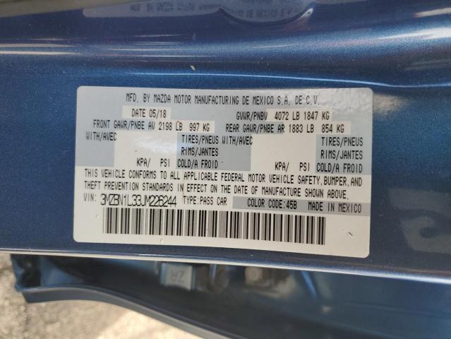 3MZBN1L33JM226244 - 2018 MAZDA 3 TOURING Көк фото 12