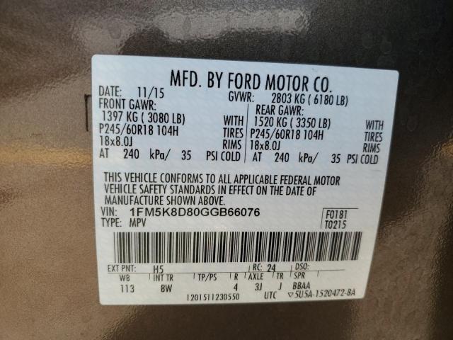 1FM5K8D80GGB66076 - 2016 FORD EXPLORER XLT BROWN photo 13
