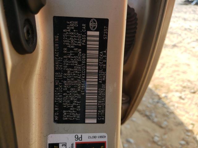 4T1BF1FKXCU576080 - 2012 TOYOTA CAMRY BASE 金色 照片 12