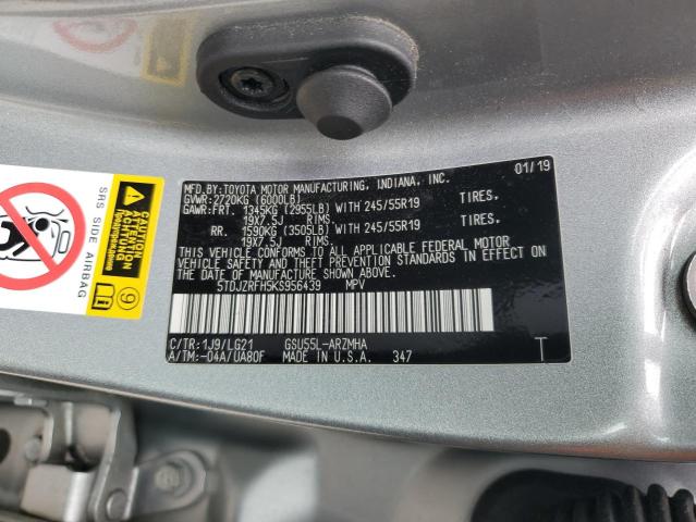 5TDJZRFH5KS956439 - 2019 TOYOTA HIGHLANDER SE SILVER photo 13