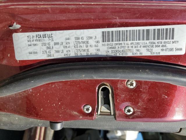 3C63R3HL0GG377511 - 2016 RAM 3500 SLT BURGUNDY photo 12