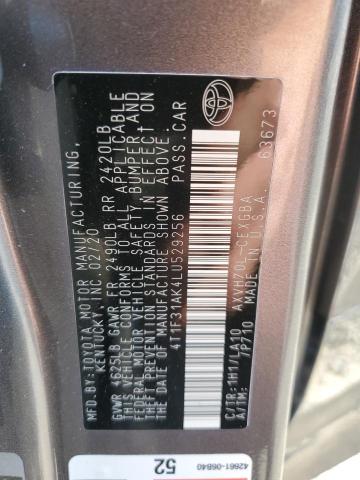 4T1F31AK4LU529256 - 2020 TOYOTA CAMRY XLE GRAY photo 12