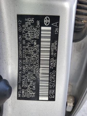 JTDKN3DU6C5415078 - 2012 TOYOTA PRIUS ვერცხლისფერი ფოტო 12