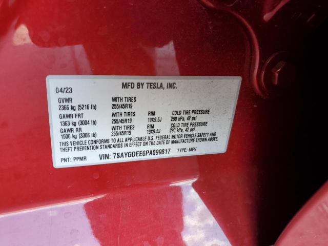 7SAYGDEE6PA099817 - 2023 TESLA MODEL Y Czerwony zdjęcie 13