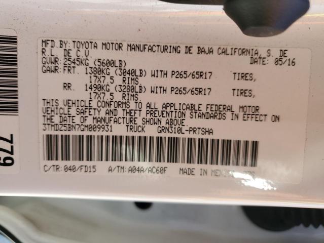 3TMDZ5BN7GM009931 - 2016 TOYOTA TACOMA DOUBLE CAB WHITE photo 12