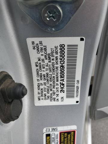 2HGFA16869H358868 - 2009 HONDA CIVIC EX SILVER photo 12
