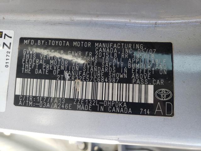 2T1KR32E57C684987 - 2007 TOYOTA COROLLA MA XR SILVER photo 12