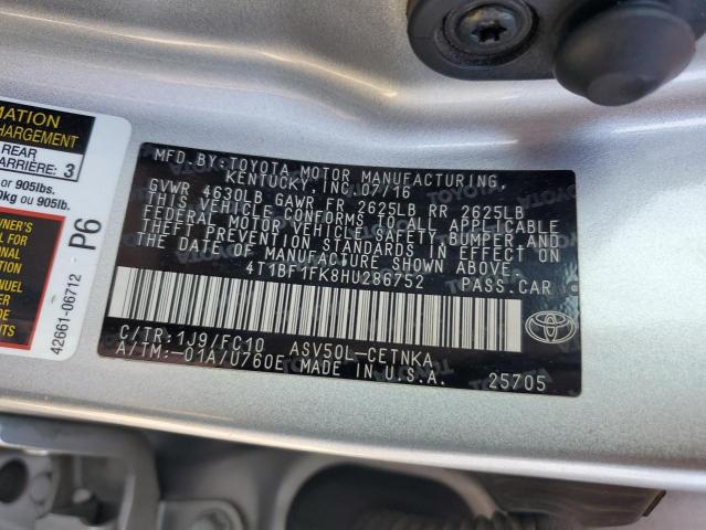 4T1BF1FK8HU286752 - 2017 TOYOTA CAMRY LE SILVER photo 13