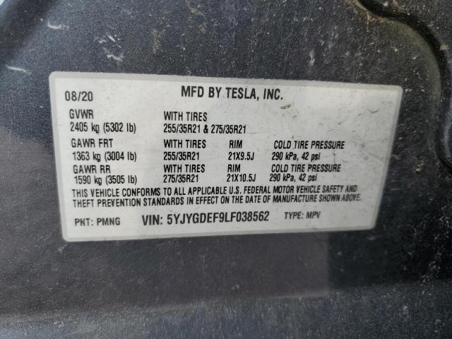 5YJYGDEF9LF038562 - 2020 TESLA MODEL Y SILVER photo 13