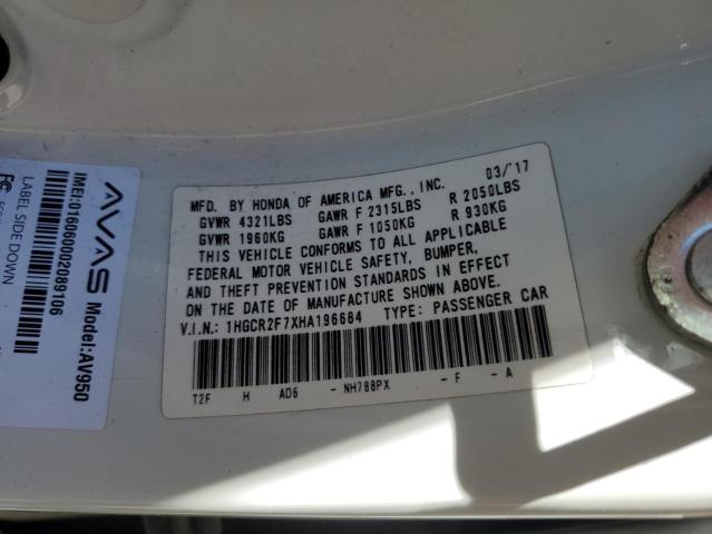 1HGCR2F7XHA196684 - 2017 HONDA ACCORD EX WHITE photo 12