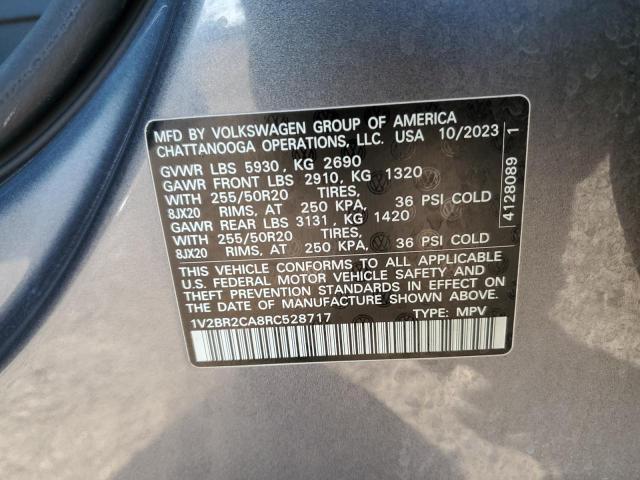 1V2BR2CA8RC528717 - 2024 VOLKSWAGEN ATLAS SEL GRAY photo 14