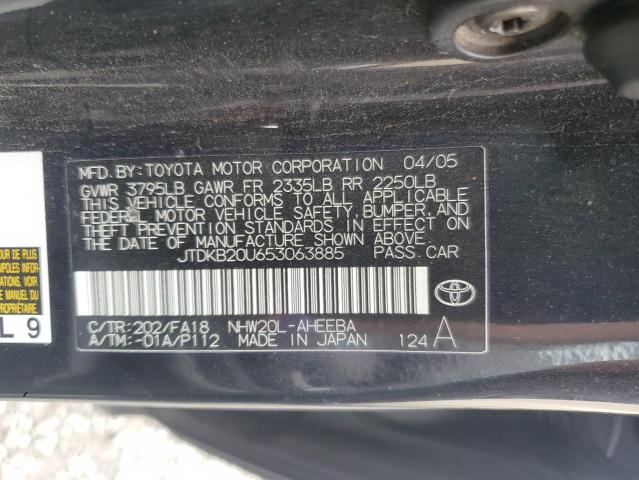 JTDKB20U653063885 - 2005 TOYOTA PRIUS BLACK photo 12