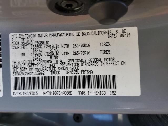 3TMAZ5CN6KM113062 - 2019 TOYOTA TACOMA DOUBLE CAB Gri fotoğraf 12