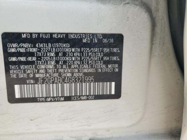 JF2GPABC4G8321995 - 2016 SUBARU CROSSTREK PREMIUM 白色 照片 12