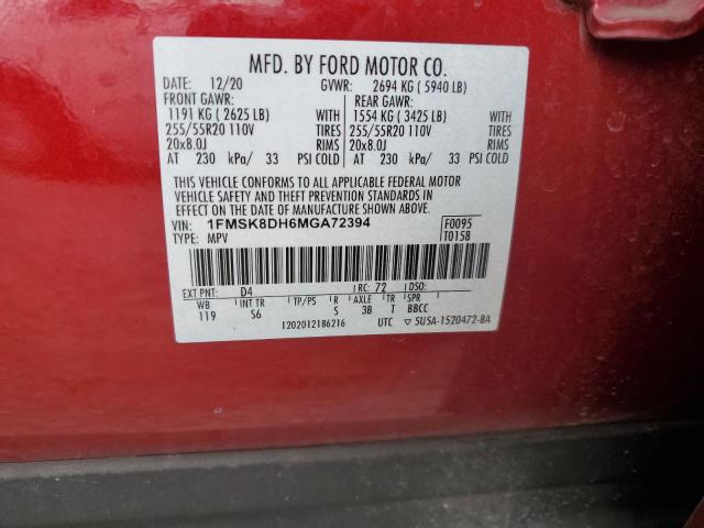 1FMSK8DH6MGA72394 - 2021 FORD EXPLORER XLT Qırmızı foto 13