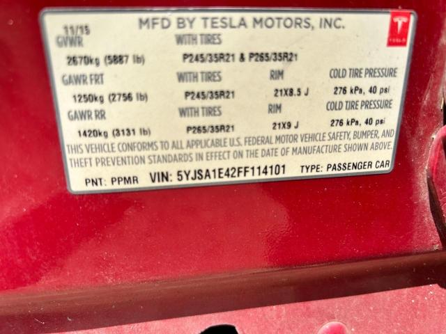 5YJSA1E42FF114101 - 2015 TESLA MODEL S أحمر صورة 10