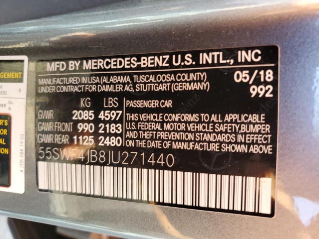 55SWF4JB8JU271440 - 2018 MERCEDES-BENZ C 300 GRAY photo 12