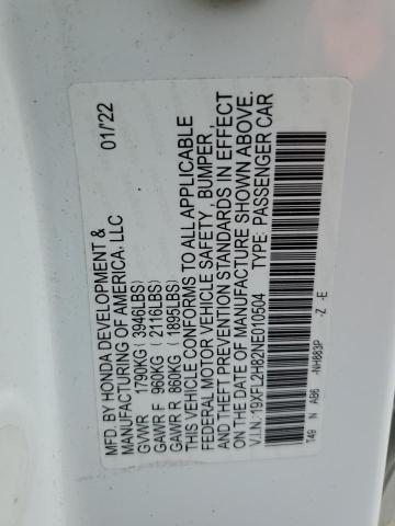 19XFL2H82NE010504 - 2022 HONDA CIVIC SPORT WHITE photo 13