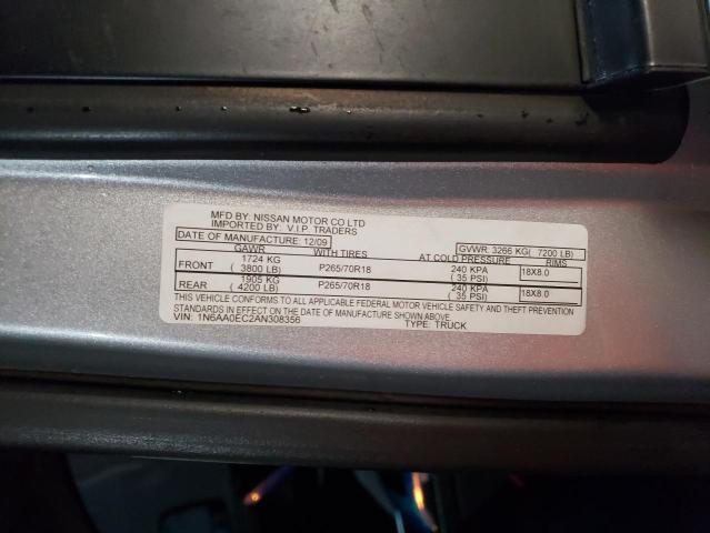 1N6AA0EC2AN308356 - 2010 NISSAN TITAN XE 银色 照片 12