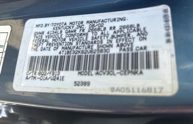 4T1BE32K62U625830 - 2002 TOYOTA CAMRY LE BLUE photo 10