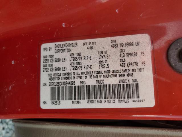 3D7KU28CX4G244205 - 2004 DODGE RAM 2500 ST Կարմիր լուսանկար 12