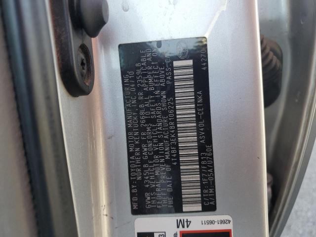 4T4BF3EK4BR106225 - 2011 TOYOTA CAMRY BASE SILVER photo 12