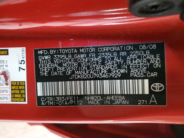 JTDKB20U793467929 - 2009 TOYOTA PRIUS RED photo 12