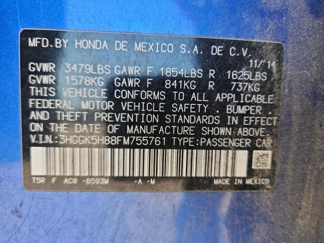 3HGGK5H88FM755761 - 2015 HONDA FIT EX 蓝色 照片 12