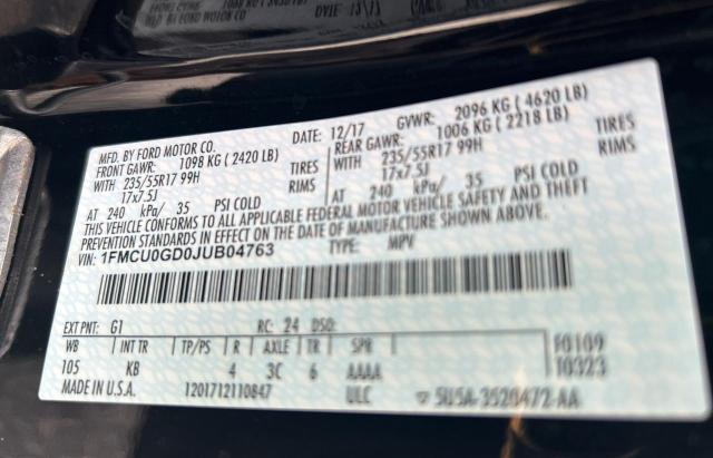 1FMCU0GD0JUB04763 - 2018 FORD ESCAPE SE 黑色 照片 10