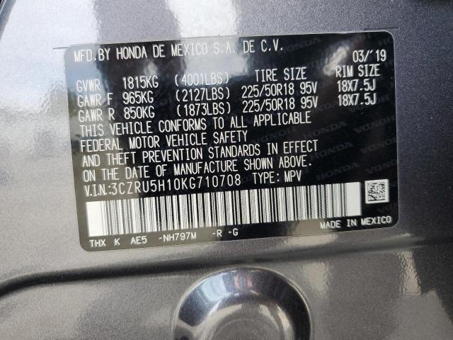 3CZRU5H10KG710708 - 2019 HONDA HR-V SPORT GRAY photo 14