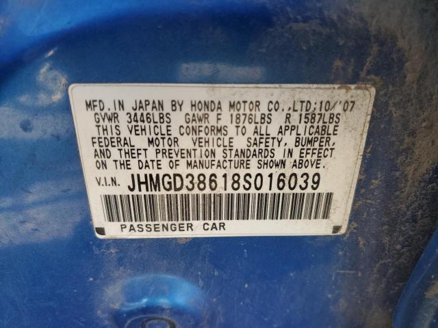 JHMGD38618S016039 - 2008 HONDA FIT SPORT BLUE photo 12