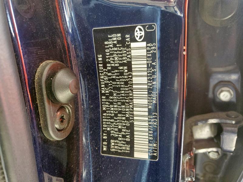 5YFEPMAEXNP370243 - 2022 TOYOTA COROLLA LE 蓝色 照片 12