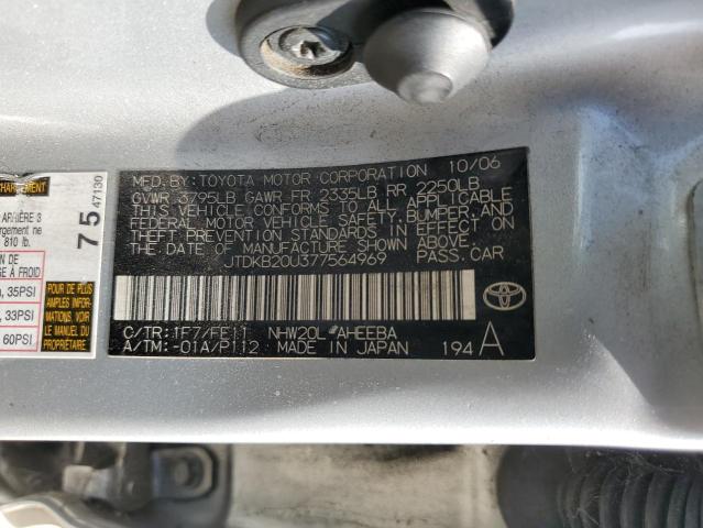 JTDKB20U377564969 - 2007 TOYOTA PRIUS SILVER photo 13