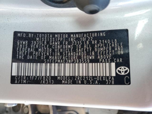 5YFEPMAE3NP383559 - 2022 TOYOTA COROLLA LE ვერცხლისფერი ფოტო 12