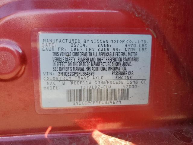 3N1CE2CP9FL354679 - 2015 NISSAN VERSA NOTE S RED photo 12