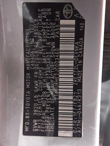 2T1BURHE2JC003460 - 2018 TOYOTA COROLLA L SILVER photo 12