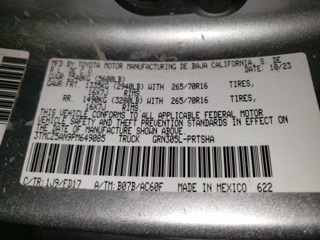 3TMCZ5AN9PM649085 - 2023 TOYOTA TACOMA DOUBLE CAB 银色 照片 12