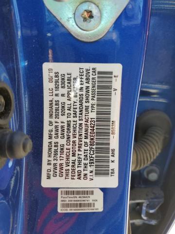 19XFC2F80KE044231 - 2019 HONDA CIVIC SPORT 蓝色 照片 12