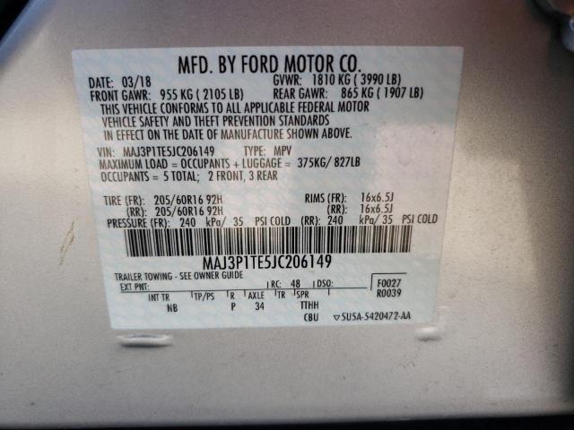 MAJ3P1TE5JC206149 - 2018 FORD ECOSPORT SE SILVER photo 13