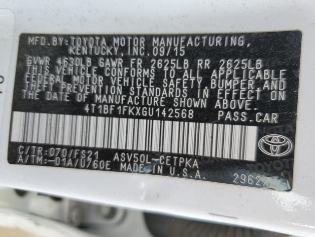 4T1BF1FKXGU142568 - 2016 TOYOTA CAMRY LE WHITE photo 12