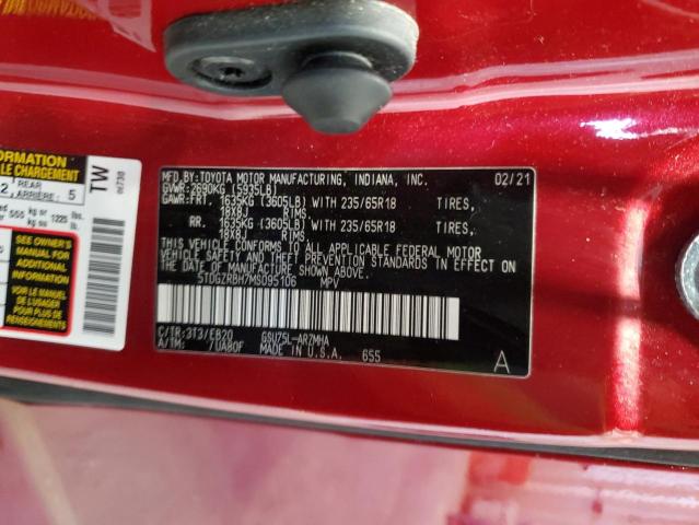 5TDGZRBH7MS095106 - 2021 TOYOTA HIGHLANDER XLE წითელი ფოტო 13