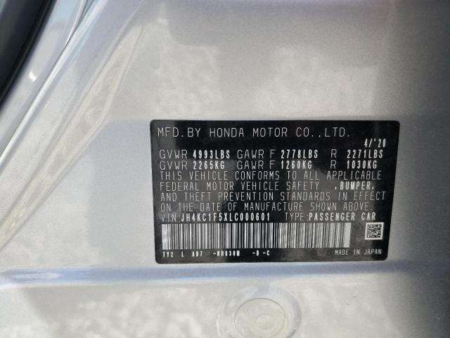 JH4KC1F5XLC000601 - 2020 ACURA RLX TECHNOLOGY SILVER photo 12