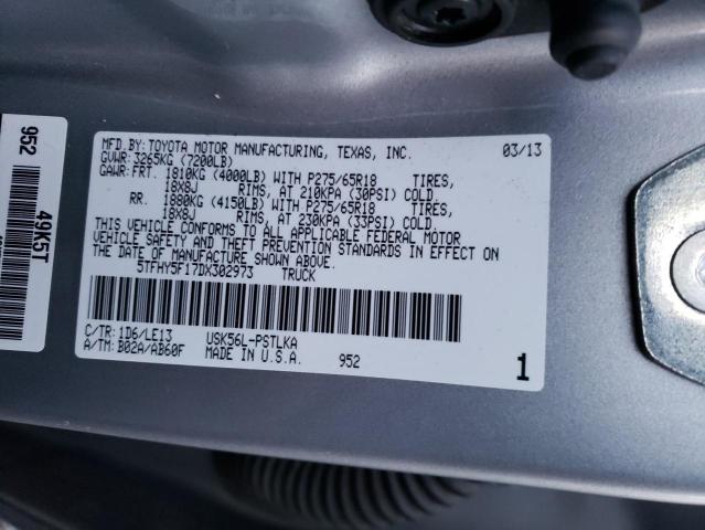 5TFHY5F17DX302973 - 2013 TOYOTA TUNDRA CREWMAX LIMITED SILVER photo 12