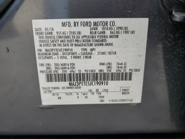 MAJ3P1TE5JC190910 - 2018 FORD ECOSPORT SE GRAY photo 13