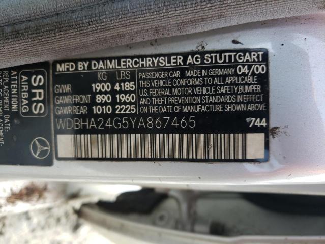 WDBHA24G5YA867465 - 2000 MERCEDES-BENZ C230 230 SILVER photo 12