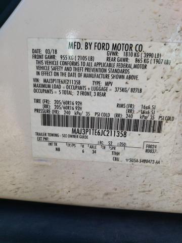 MAJ3P1TE6JC211358 - 2018 FORD ECOSPORT SE WHITE photo 13