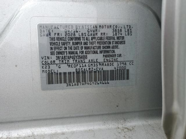 3N1AB7AP4GY264666 - 2016 NISSAN SENTRA S SILVER photo 12