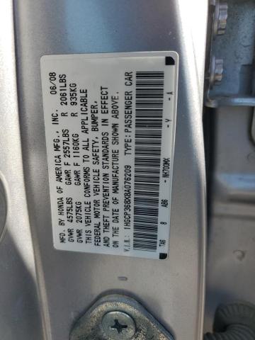 1HGCP368X8A076209 - 2008 HONDA ACCORD EXL SILVER photo 12