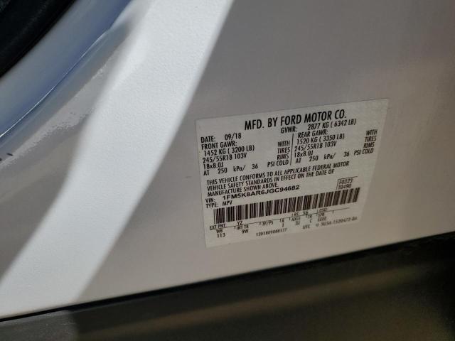 1FM5K8AR6JGC94682 - 2018 FORD EXPLORER POLICE INTERCEPTOR 白色 照片 12